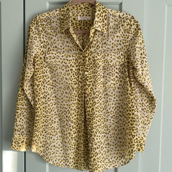 Equipment Femme Silk Yellow Leopard Print Button Down Blouse Size XS - Picture 1 of 8